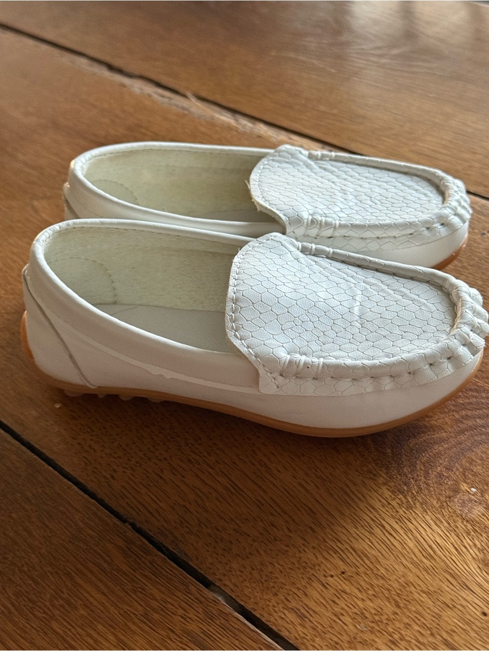 Kids White Slip-On Moccasin Loafers with Textured Vamp